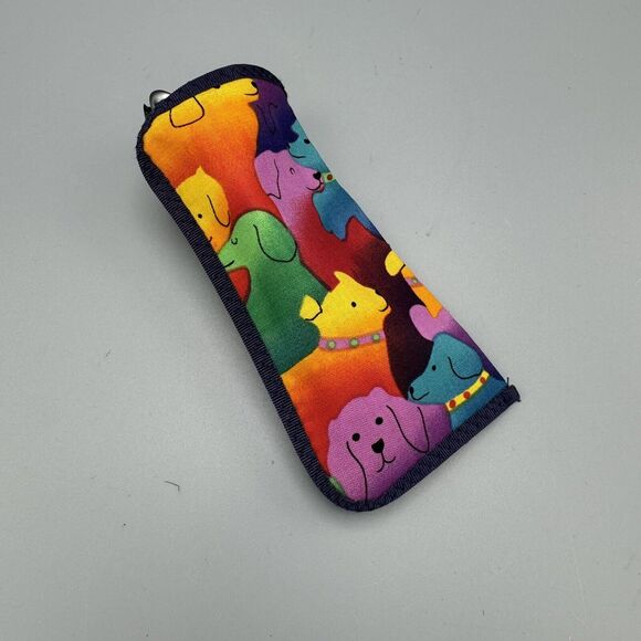 Puppy Dog Fabric Reading Eye Glass Pocket Case Multi Color Animal Themed Soft - Picture 3 of 4